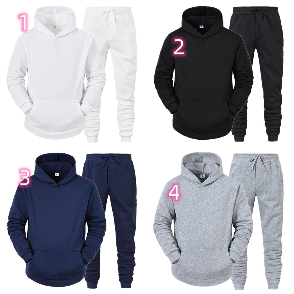 Herren Hoodie Trainingsanzug 2 Stück, Solid Color Fleece Warm Jogging Activewear mit Langarm Pullover Hoodies Casual Sweatset-Sets für Herren