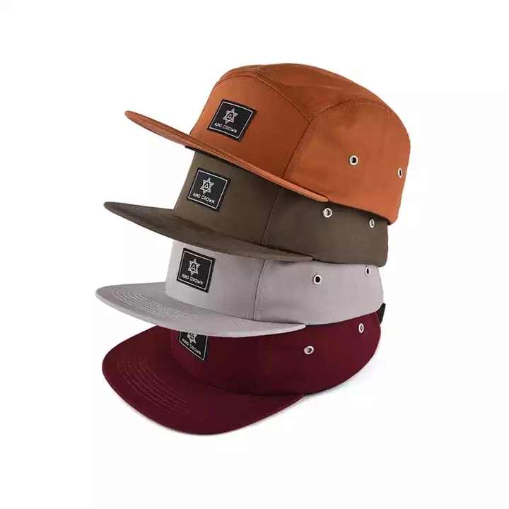 5 Panneau de coton personnalisés Camping Cap concevoir votre propre logo patch tissé 5 Panneau de chapeaux