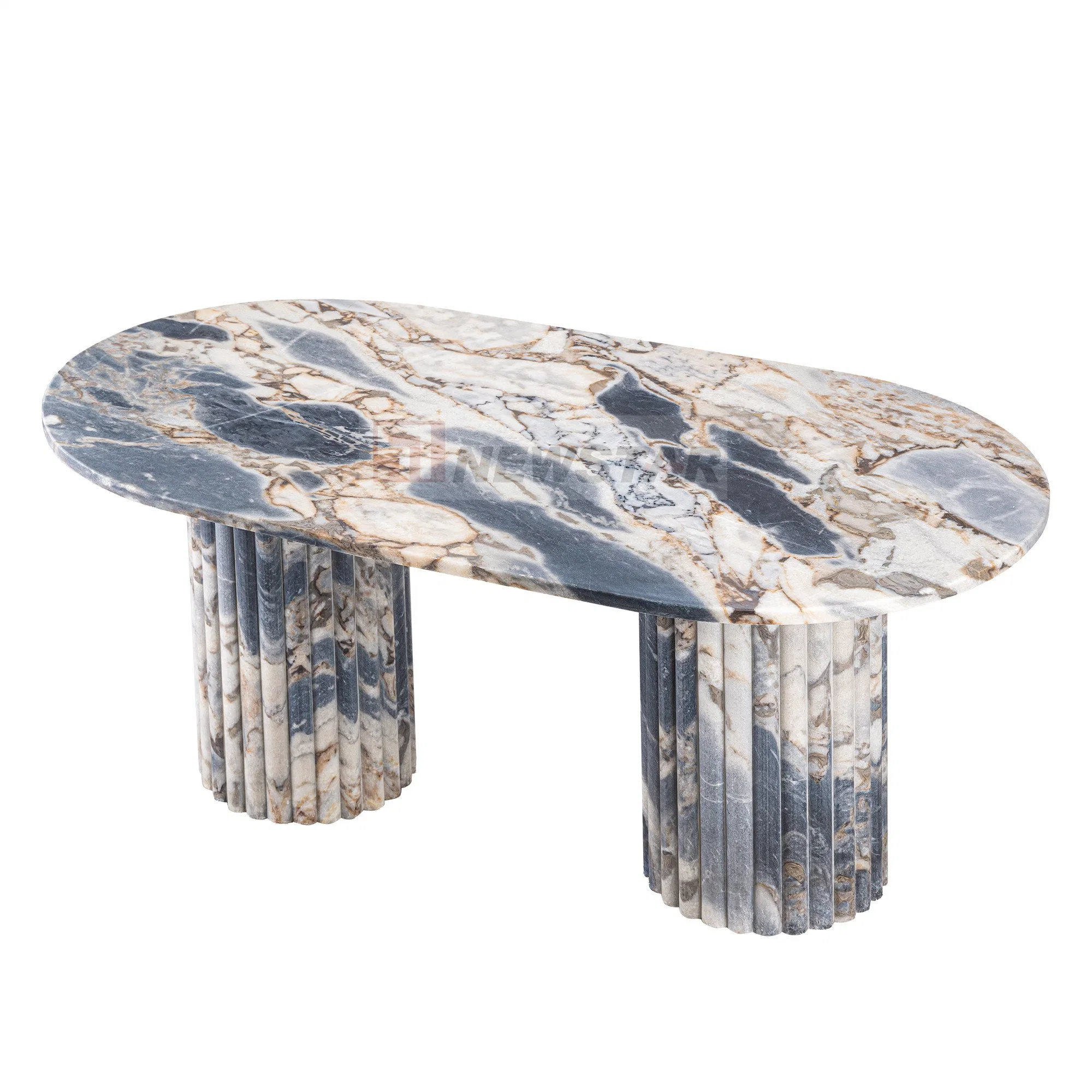 Luxury Home Furniture Marble Coffee Table Unique Design Ribbed Legs Tea Table Living Room Natural Stone Desk Oval Shape