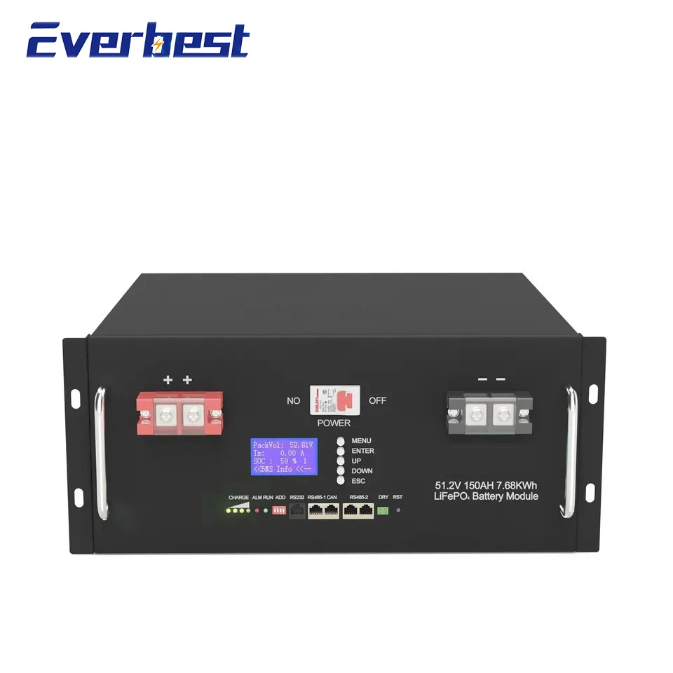 Bateria de Lítio Recarregável 51.2V 48V 100Ah 150Ah 200Ah 300Ah Li-ion/ Íon de Lítio LiFePO4 Bateria de Rack para Sistema de Armazenamento de Energia Solar Residencial UPS Powerwall.