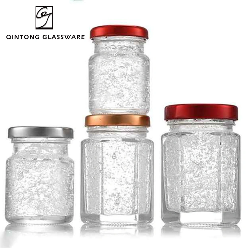 Hot Selling 120ml 4oz Hexagon Classic Glass Honey Jars Bird's Nest Jar with Metal Caps