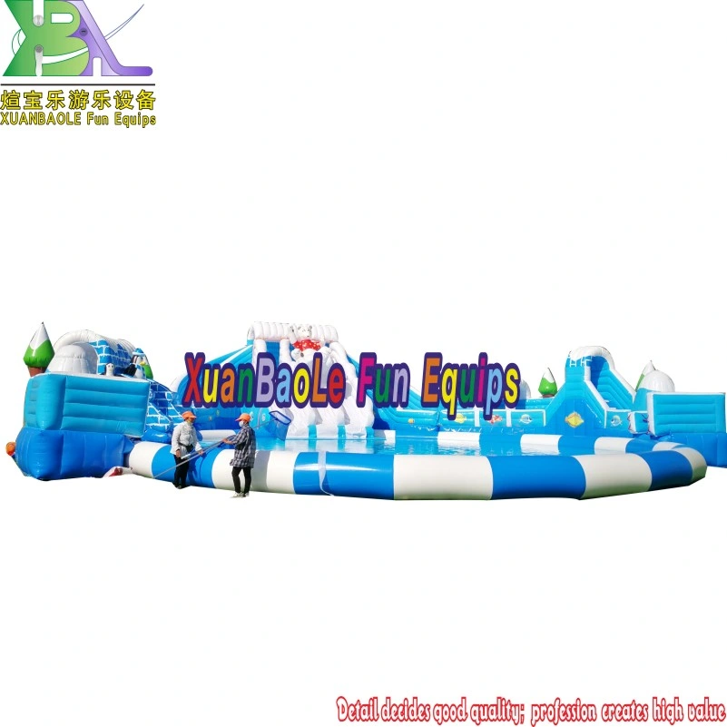 Inflable gigante personalizada Parque Acuático con piscina, el oso de hielo y nieve tema mundial de la diapositiva Hinchables Parque Piscina