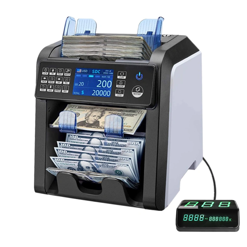 Al-950 2 Pocket Bill Counter Mixed Denomination Money Value Counter Bill Detector Machine Currency Sorter