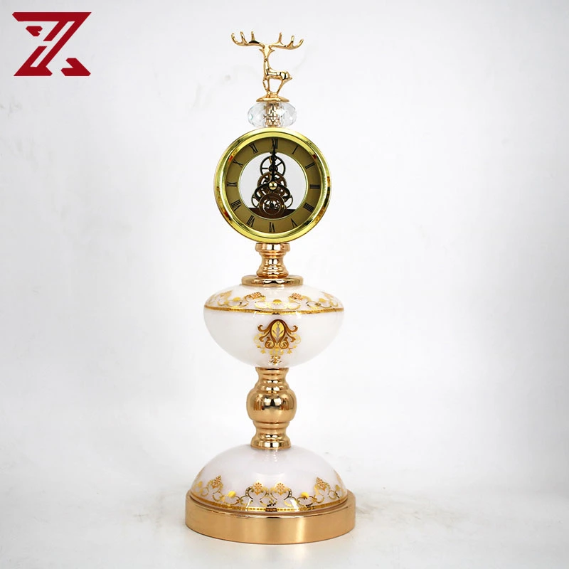 European Glass Silent Metal Stand Clock for Table Decoration