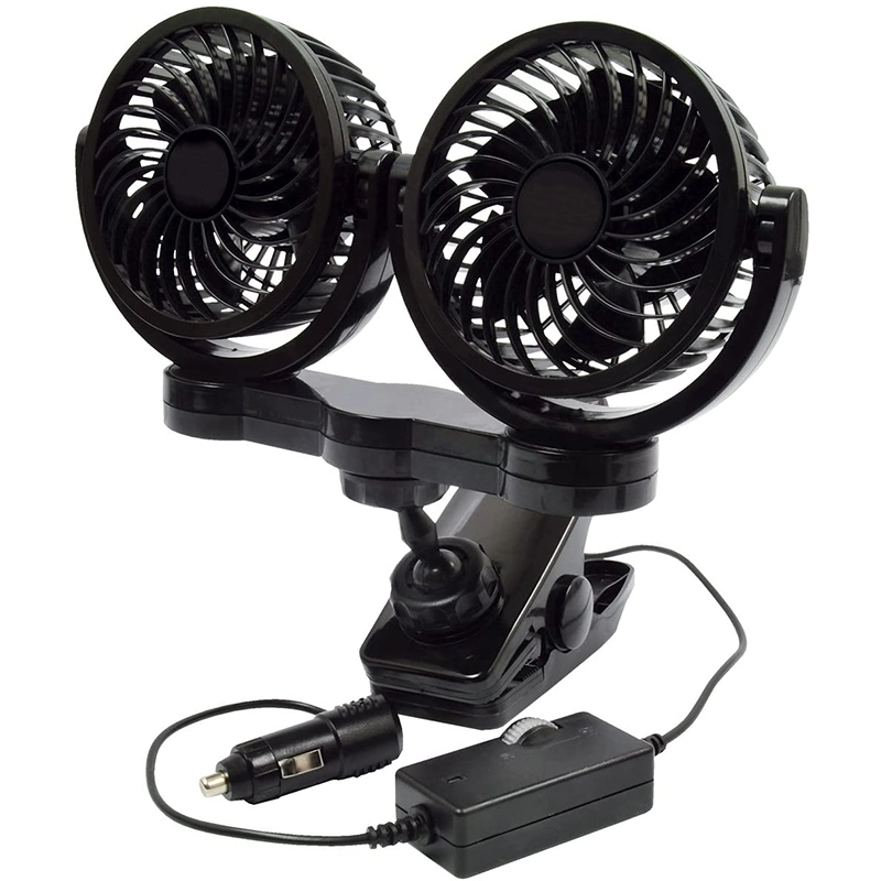 Dual Head Fan 12V 2-Speed Fan Quiet and Sturdy Dashboard Cooling Fan with Clip for Car