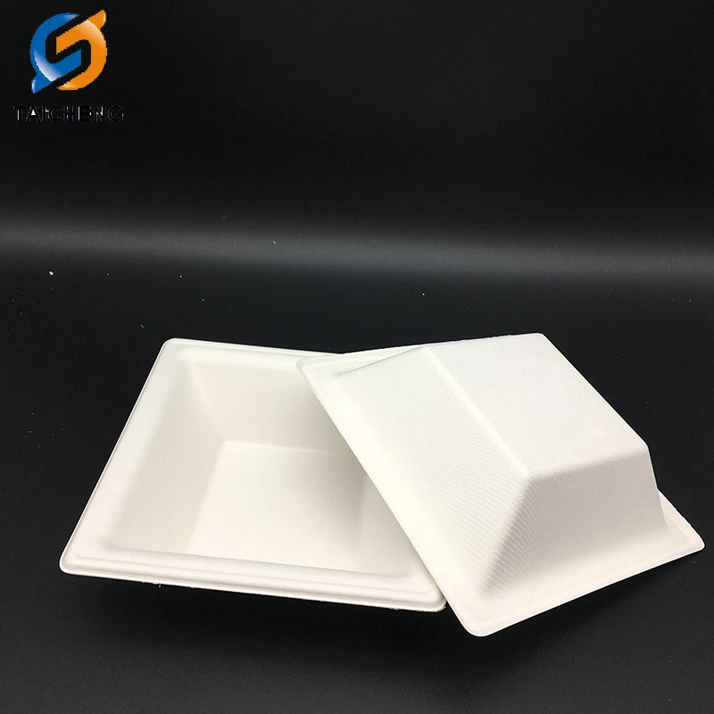 Disposable Square Biodegradable Sugarcane Bagasse Bowl with Lid