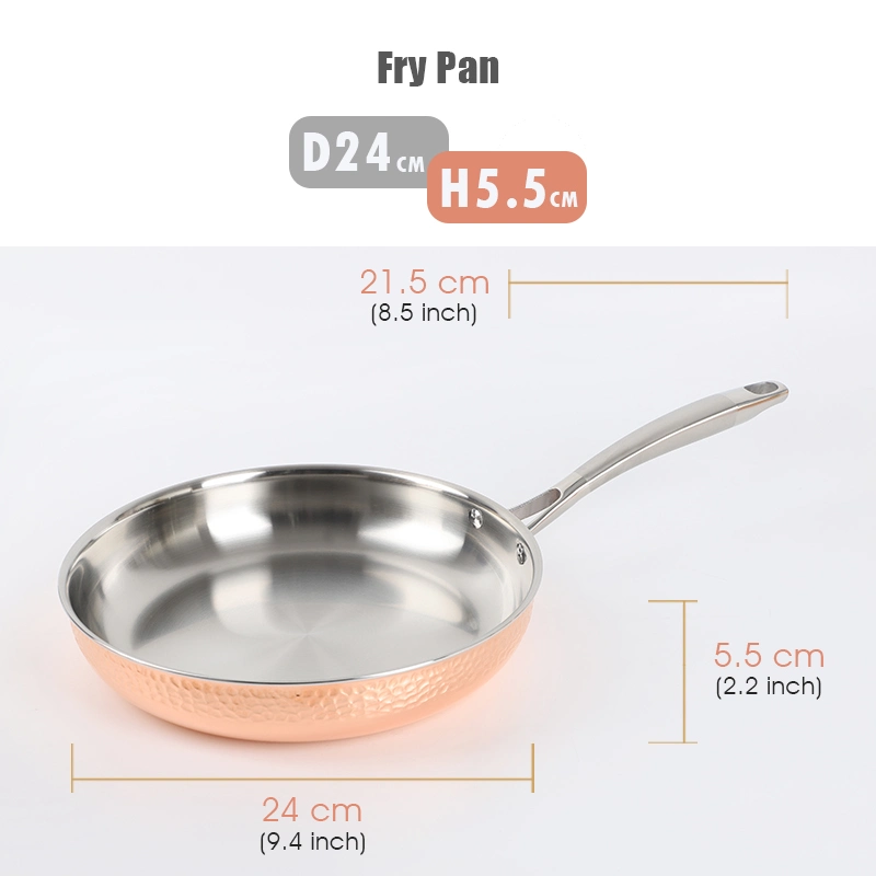 High Quality 5 PCS Tri-Ply Stainless Steel Copper Pots and Pan Hammered Cookware Set