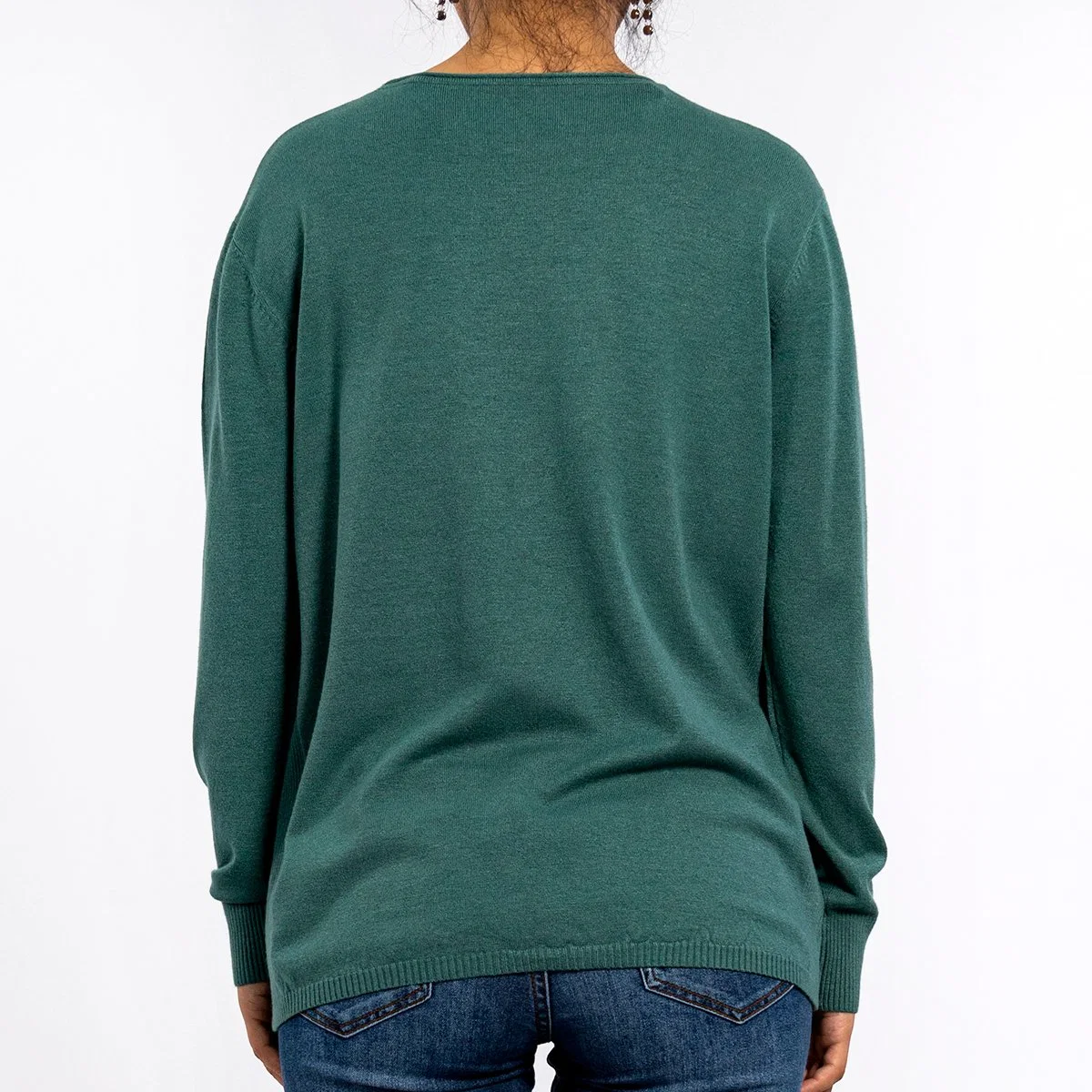 Women's Round Neck Basic Bottoming Dyeing Long Sleeve Pullover Green Knit Sweater