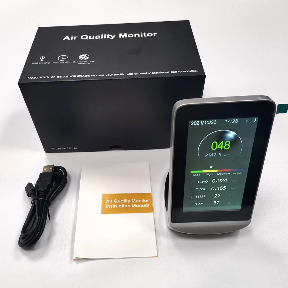 8 in One Air Quality Monitor Pm2.5 Detector Hcho Tvoc Temperature Humidity Aqi Meter with LCD Display 24 Hours Real Time Monitoring