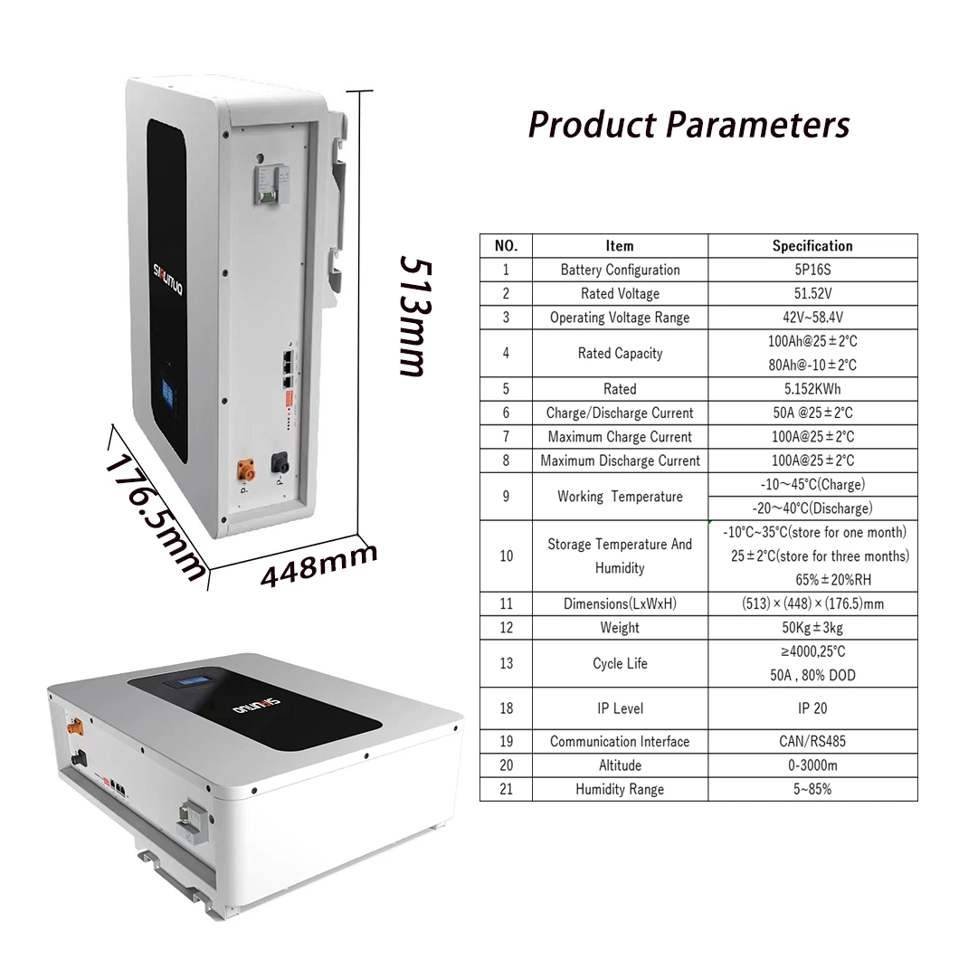 Système de batterie de stockage d'énergie domestique 51,2V 100ah lithium LiFePO4 Batterie