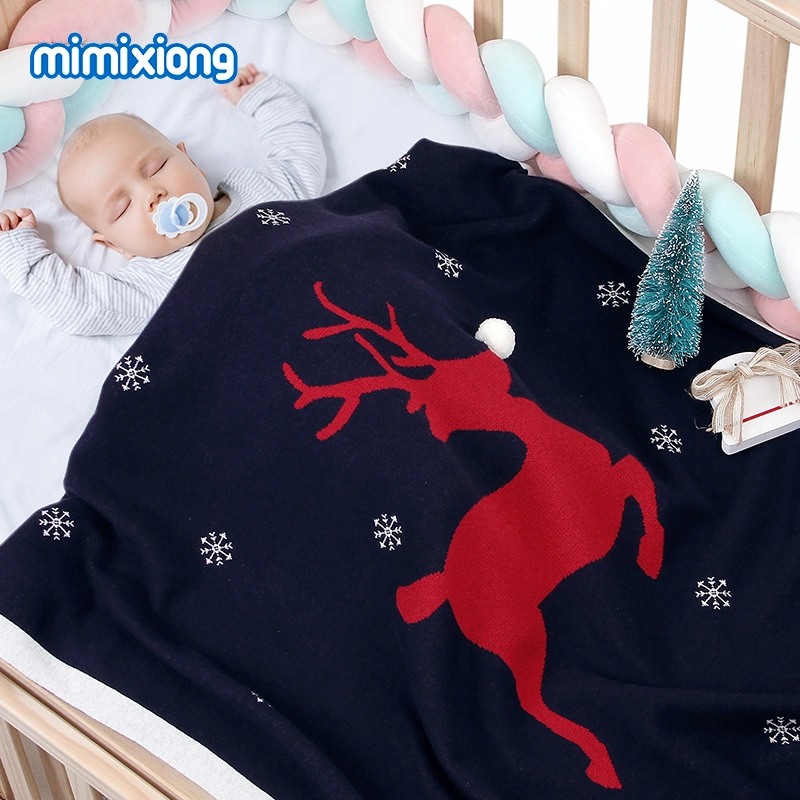 Hot Sale Mimixiong Knitted Christmas Baby Cotton Blankets Children Bedding Products