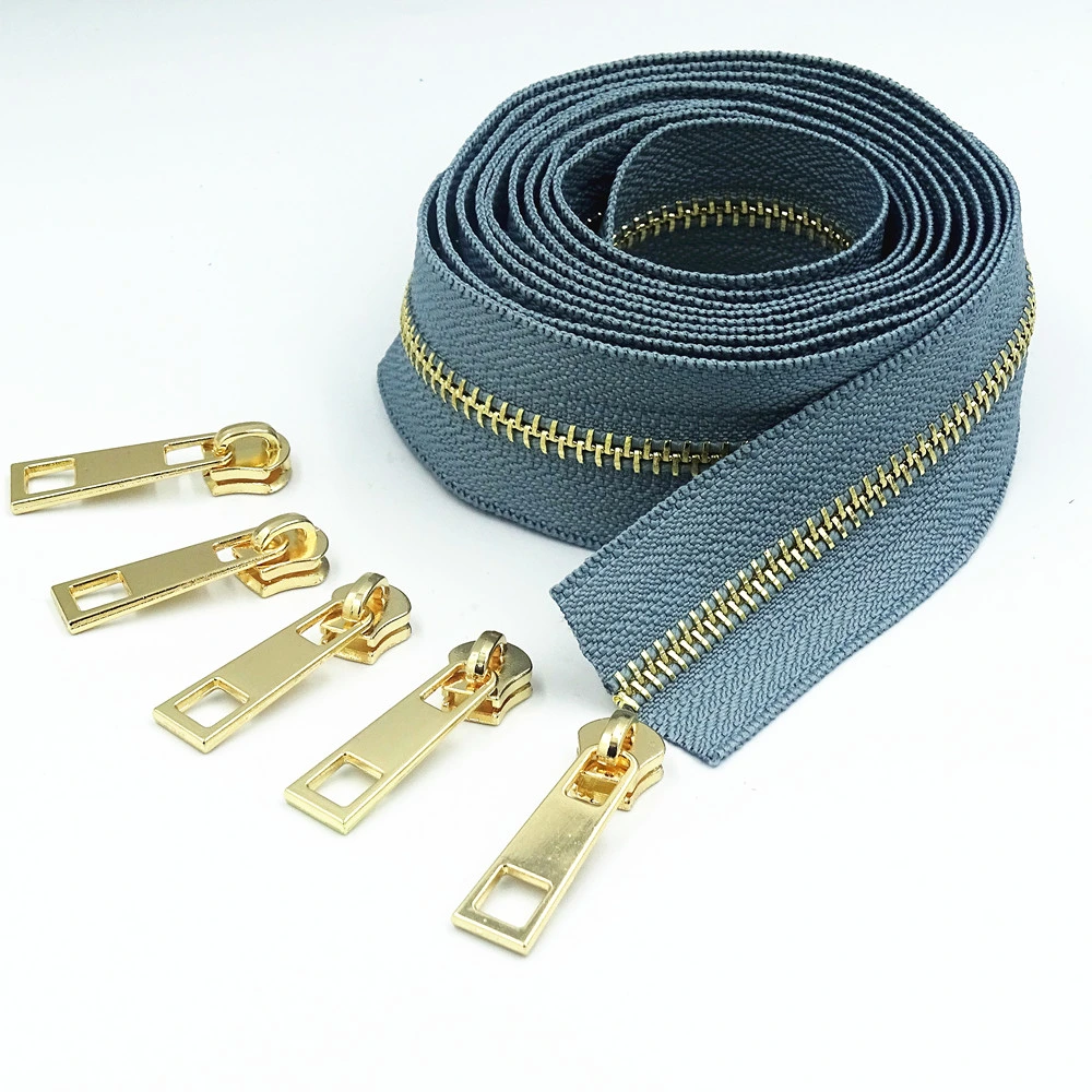 Gray Color 5# High-End Handbags Zippers Brass Metal Zipper