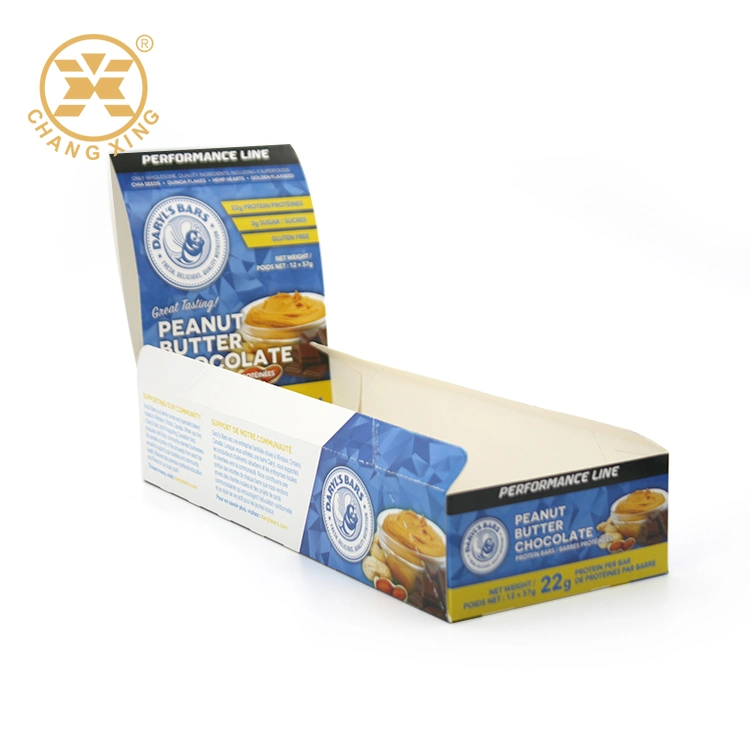 Logotipo personalizado Caja de la parte superior del mostrador de cartón impreso con rasgadura Fuera de línea para barras de caramelo