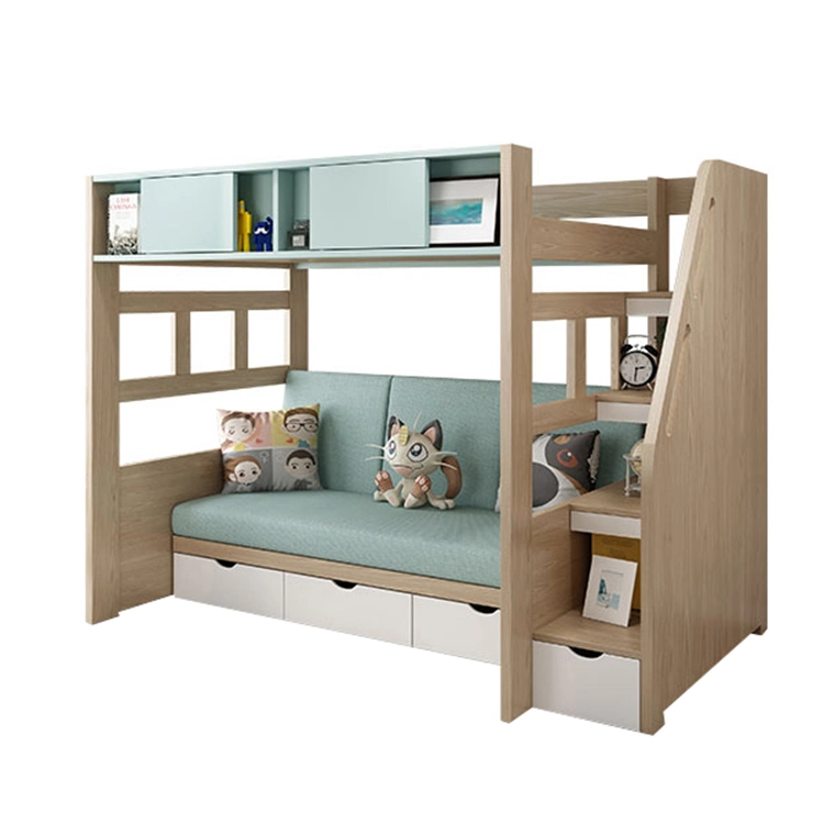 Nice Design OEM ODM Home Bedroom Furniture Kids Wooden Solid Wood Bunk Bed MDF Single Bed for Girls and Boys Children with Shelf