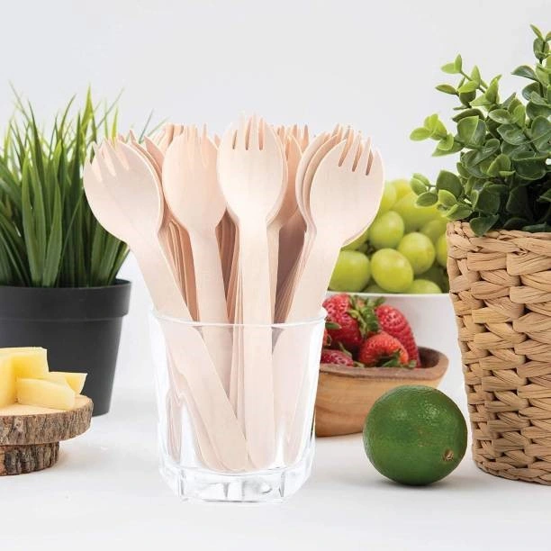 Eco-Friendly Promotional 140mm Disposable Bread Toast Small Wood Knife Spork