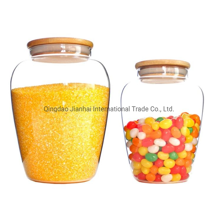 Factory Wholesale/Supplier Glass Storage Tank Bamboo Cover Sealed Pot /Glass Container