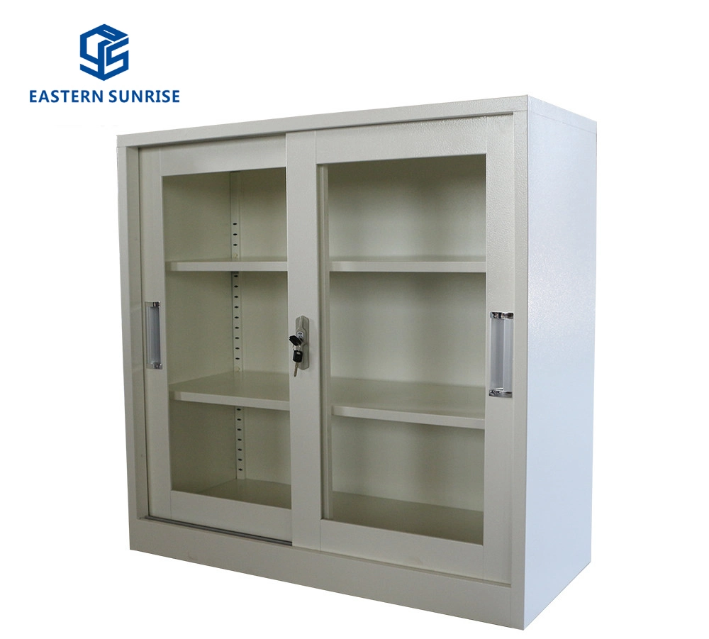 Low Height Half Height 90cm High Steel Storage Cabinet with Sliding Glass Door