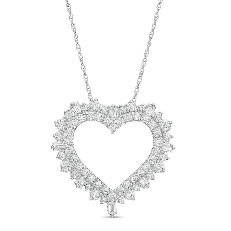 1 CT 10K White Gold Pendant Heart Natural Diamond Necklace