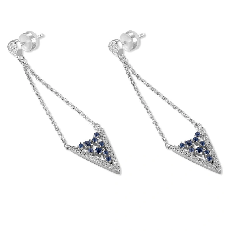 Silver Earring Geometry Style Blue Cubic Zirconia Brass Fine Jewelry