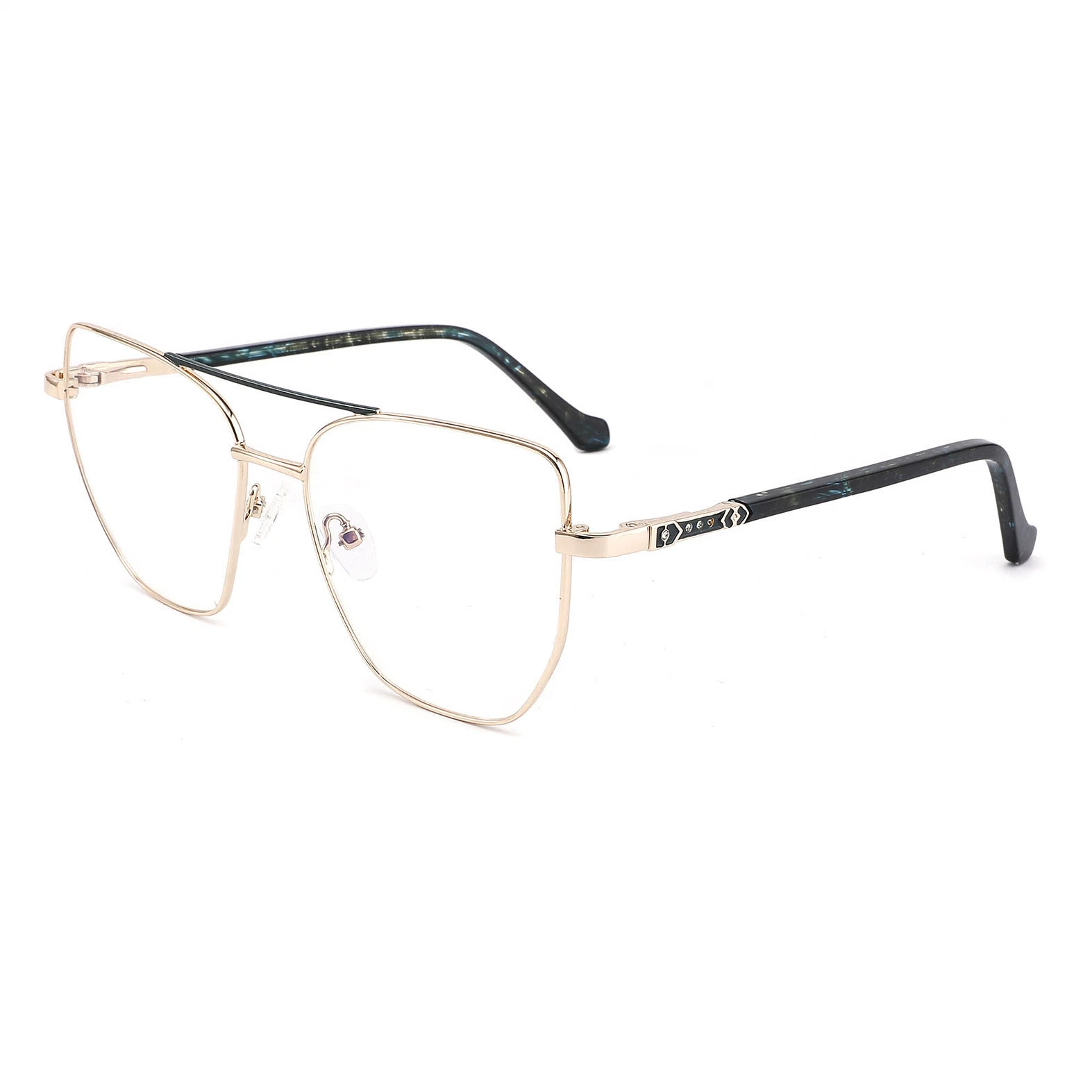 New Style Irregular Double Bridge Metal Eyeglasses for Unisex Demi Acetate Temple Unique Colorful Optical Frames