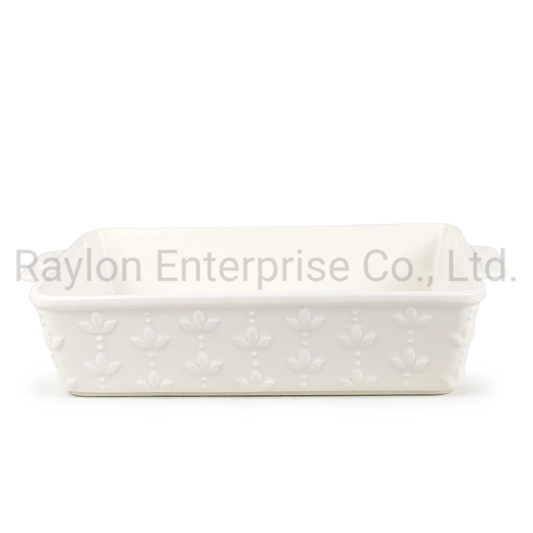 Best Quality Newly Developed Solid Color Pure White Ceramic Matt Finish Solid Color Ceramic Embossed Bakeware for Cook