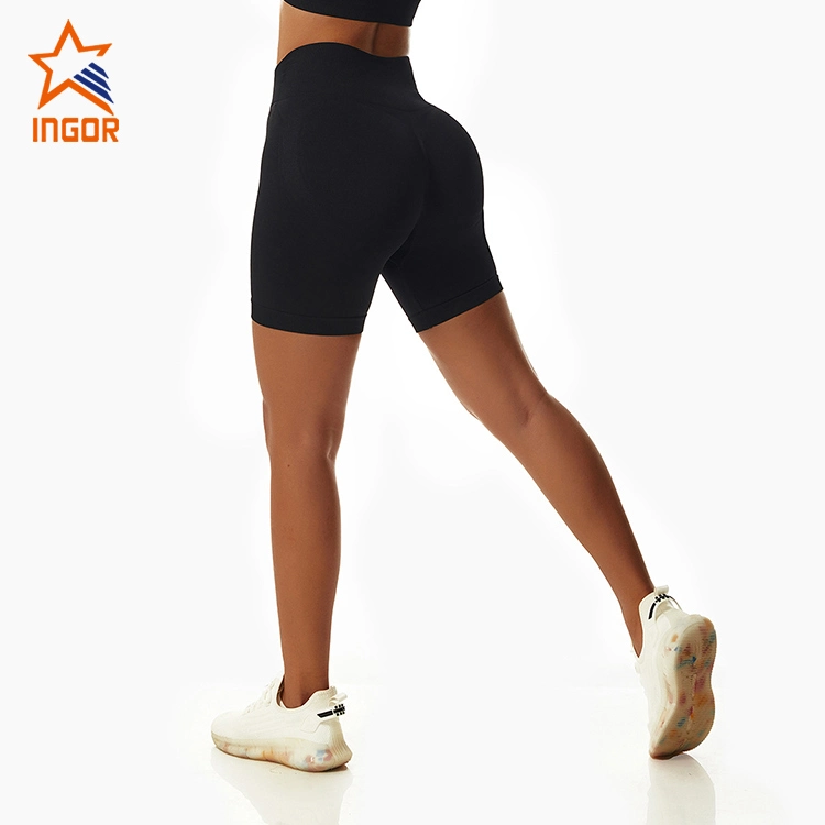 Ingorsports Athletic Clothing Manufacturers Custom Women Gym Running Sports Wear High Waist Butt Lifting Biker Shorts Without Front Seam