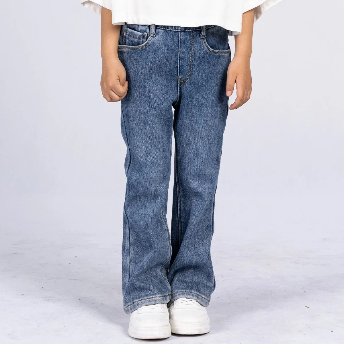 Custom Washed Blue Kinder Bootcut Denim Hose Mädchen Jeans