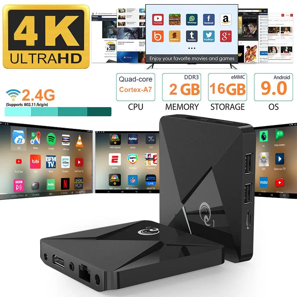 4K Ultra New IPTV Box Mini Q1 2GB RAM 16GB ROM 2.4G WiFi Android 9.0 OS 1g8g Smart Android TV Box Original Factory