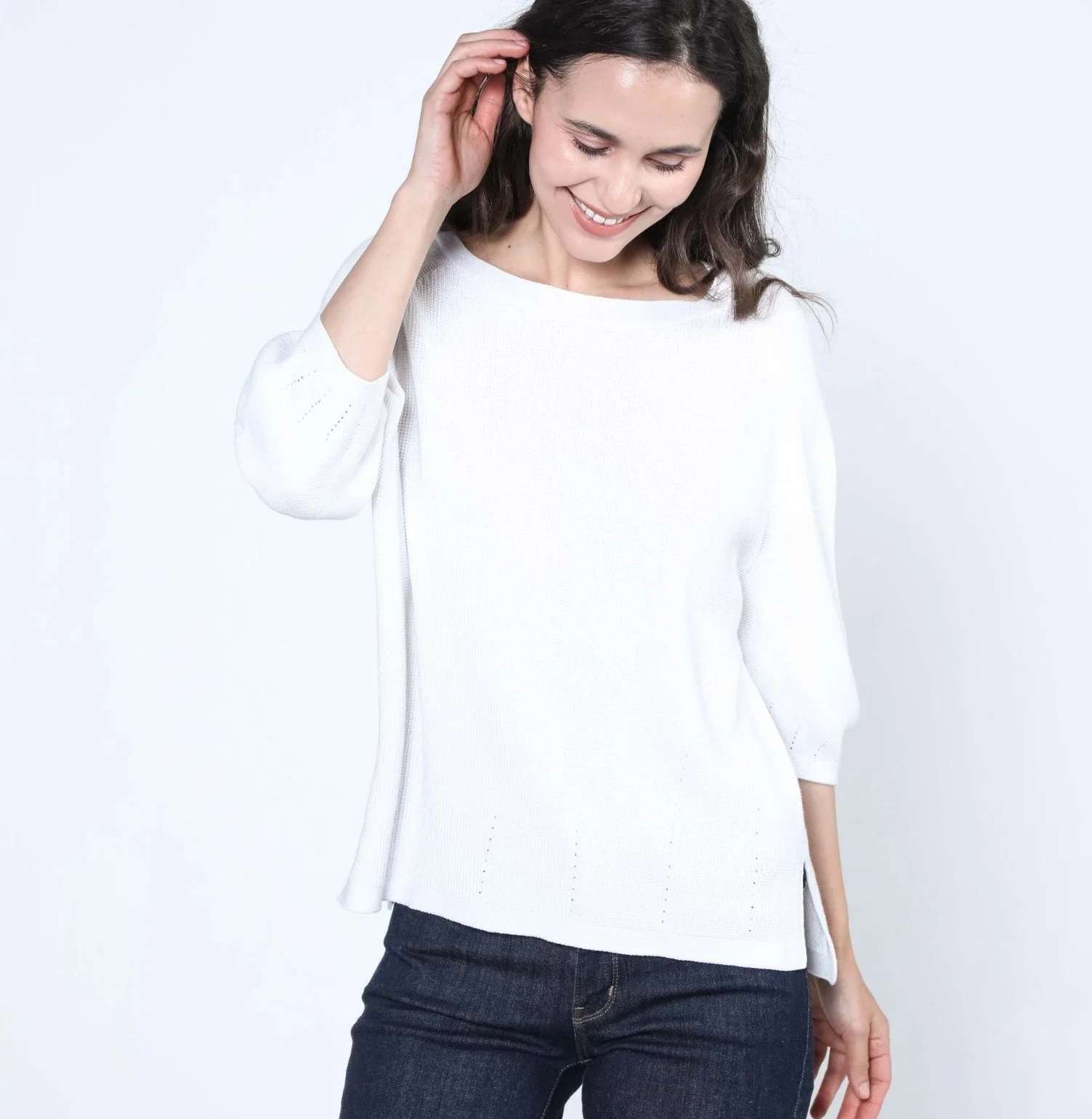 Ladies Fashion Puff Sleeve Supima Cotton Cashmere Blends Pullover