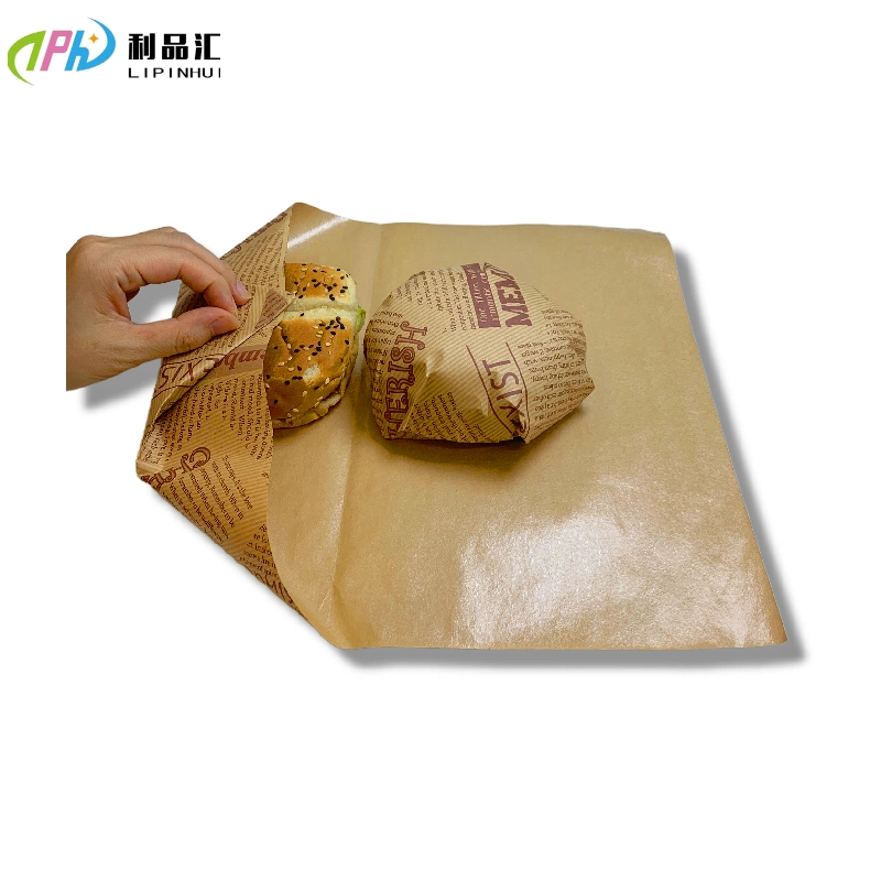 Food Grade Eco friendly Burger papel encerado Kraft diseño periodístico impreso en papel resistente a la grasa