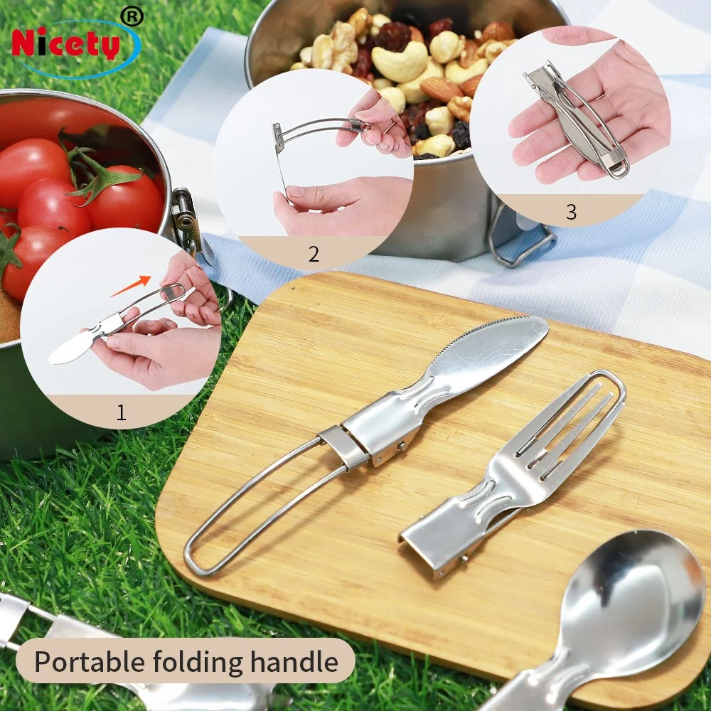 Korean Foldable Stainless Steel Portable Camping Travel Cutlery Set Fork and Spoon for School Kids Students