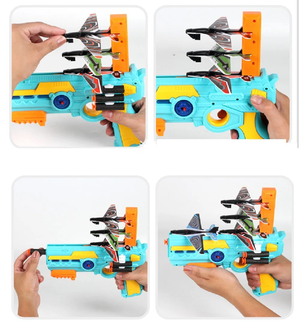 Shooting Game Spielzeug für Kinder Bubble Katapult Flugzeug Spielzeug Flugzeug One-Click Ejection Modell Foam Flugzeug mit 4 PCS Gleitschirm Flugzeug Launcher Fun Toys Esg17668