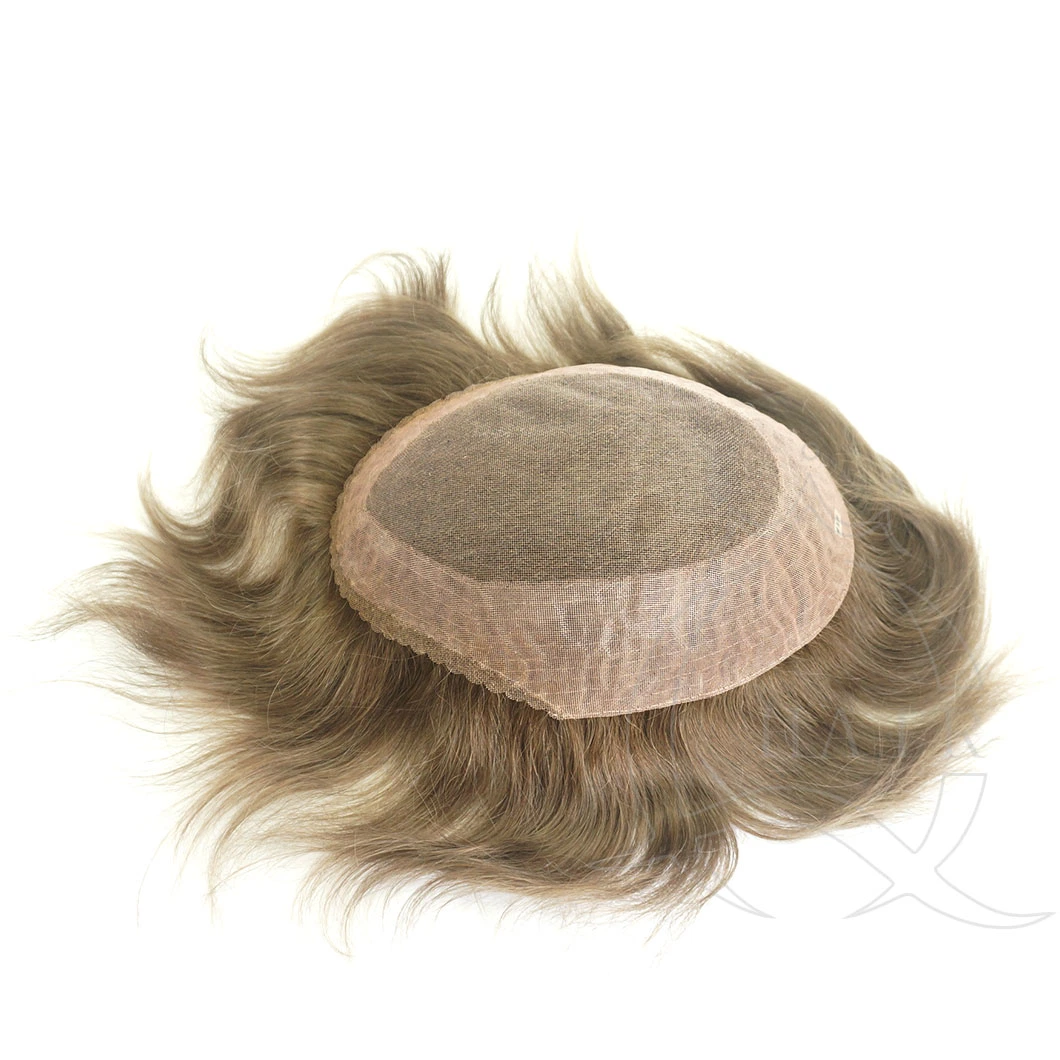 Perruque en cheveux humains Fine Welded Everlasting Monofilament Toupee 8X10 pouces Mono Base Man Toupee 18 Couleur Hairpiece 130% 4-6 pouces Longueur Cheveux Raides