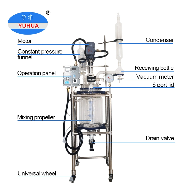 Ysf-20L Chemical Lab Jacketed Double Single Layer Reactor Glass Reactor Double Layer Glass Reactor