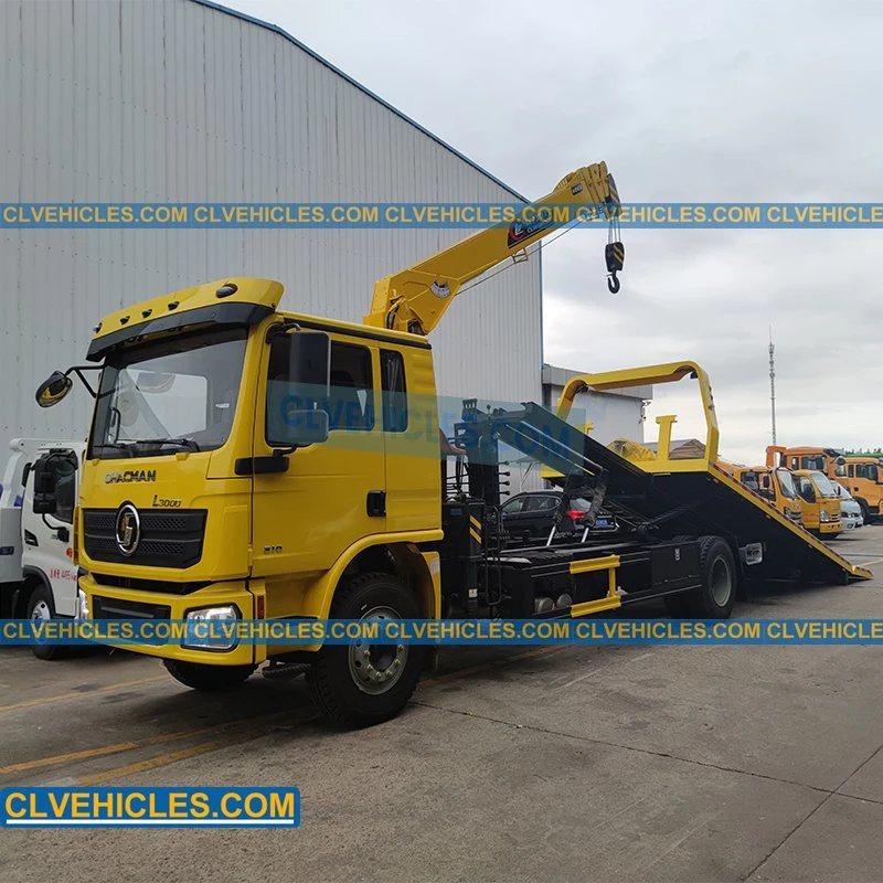 Shacman 8ton 9ton Flatbed Tow Truck with Crane Deck Rollback Wrecker Truck