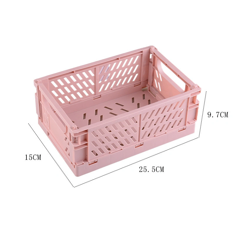 Large Pink: Large Foldable Plastic Kitchen Storage Basket, Desktop Organizer (Pink)