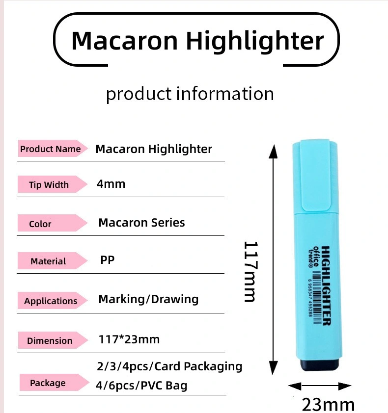 Chisel Tip Macaron Highlighters, Dry-Quickly Non-Toxic Highlighter Markers, Tank Highlighters, Assorted, 6 Colors/Pack, School Supplies