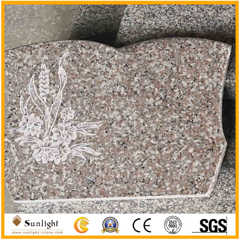 European Customized Carved Flower Tree Polished Black Stone Granite Headstone/Tombstone/Monument