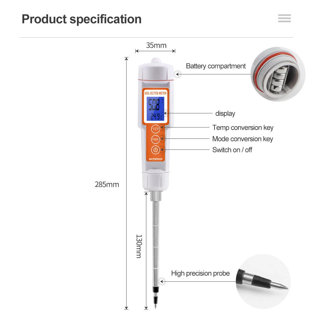 Профессиональный измеритель качества почвы TDS/EC/температурный измеритель качества почвы для растений Сельское хозяйство Сельское хозяйство Лесное хозяйство Хорокультура