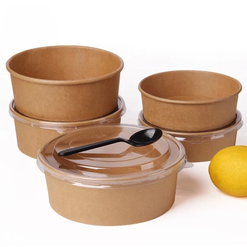 500ml 600ml 750ml 900ml 1200ml Disposable Take Away Brown Kraft Paper Salad Bowl for Pasta Rice Curry