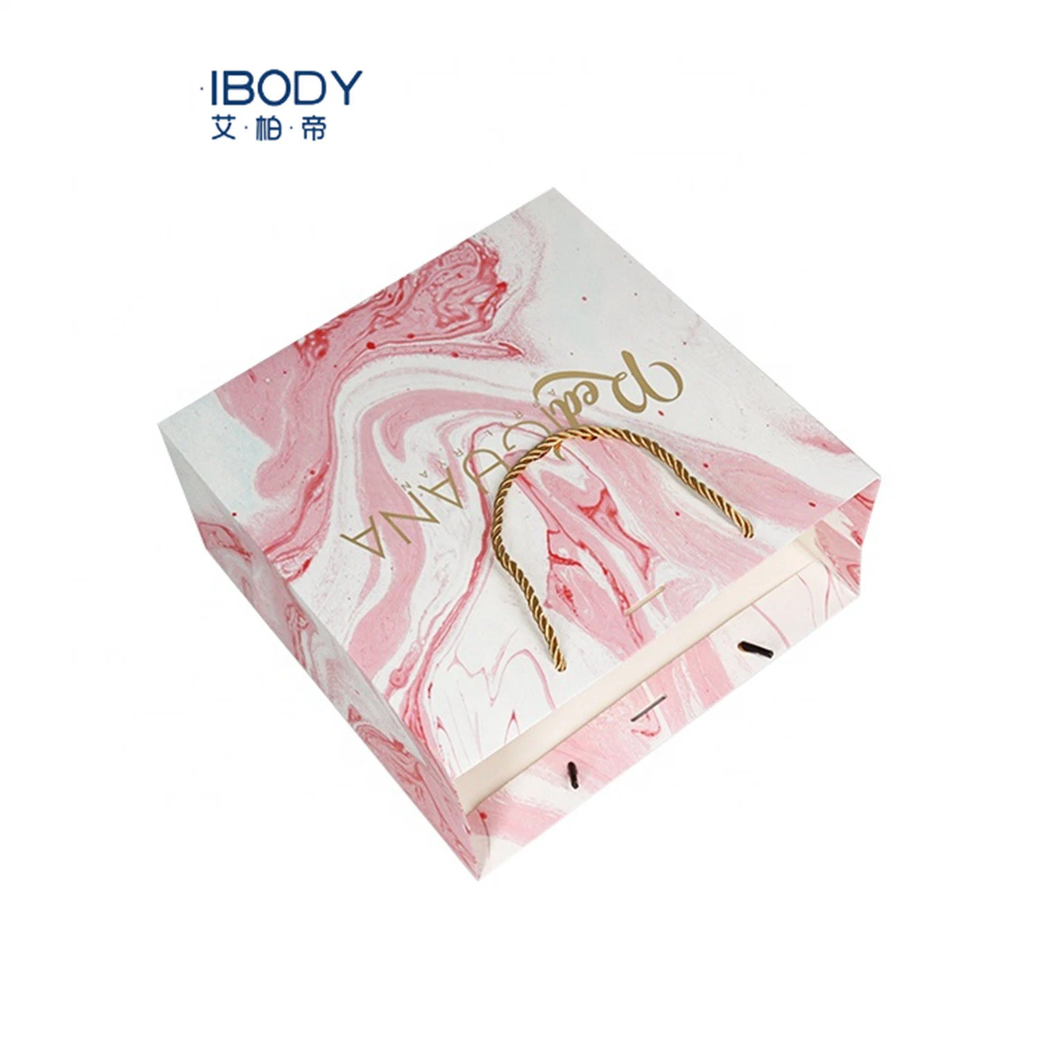 Luxury Custom Pink Marble Paper Bag with Logo Gold Foil Stamping