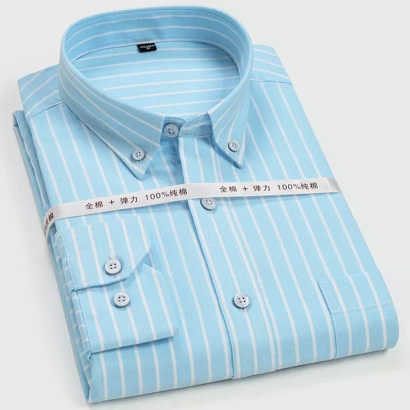 Wholesale/Supplier Custom Leisure Business Formal Turn-Down Collar Stripe Tops Printed Plaid Long Sleeve Men Shirts