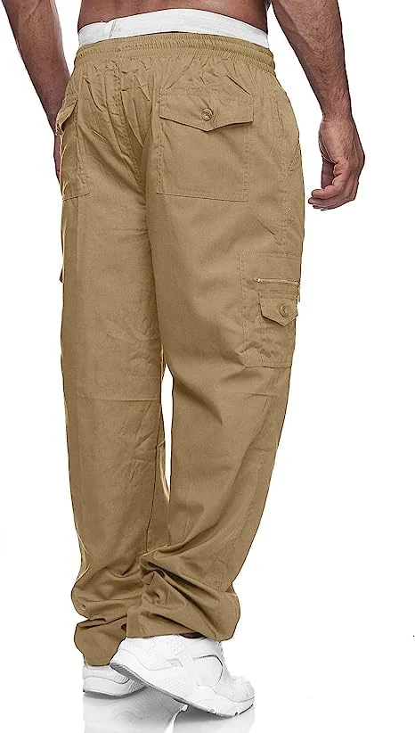 Mens Cargo Pants Casual Drawstring Athletic Jogger Sports Outdoor Trousers