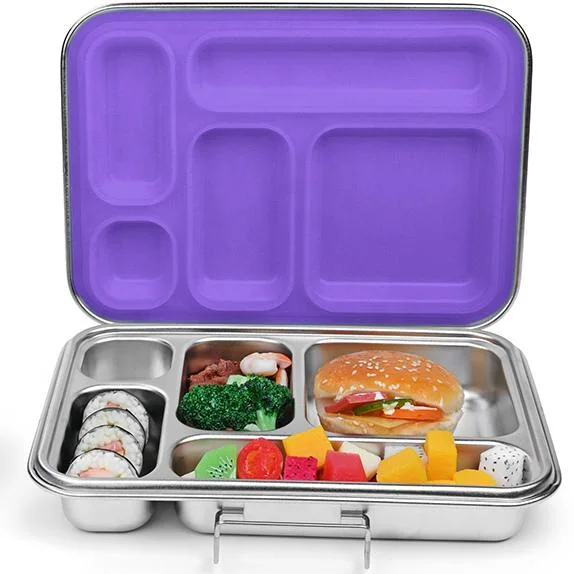 Oumego Amazon Hot Selling Mixed Color Kid Sealed Food Containers 5 compart almoço de metal de aço inoxidável Bento Box Lonchera