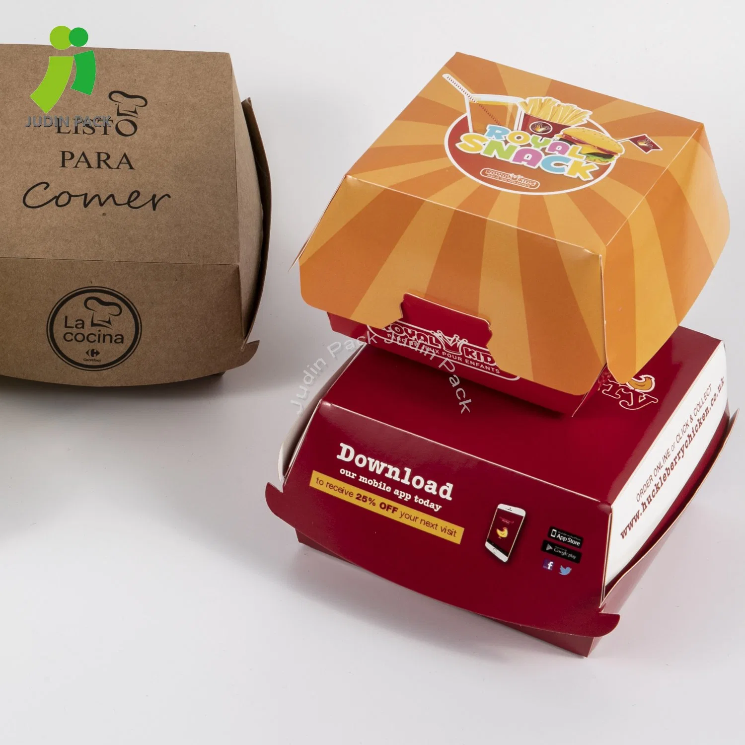 Benutzerdefinierte Take Away Papier Burger Box Hamburger Verpackungskartons