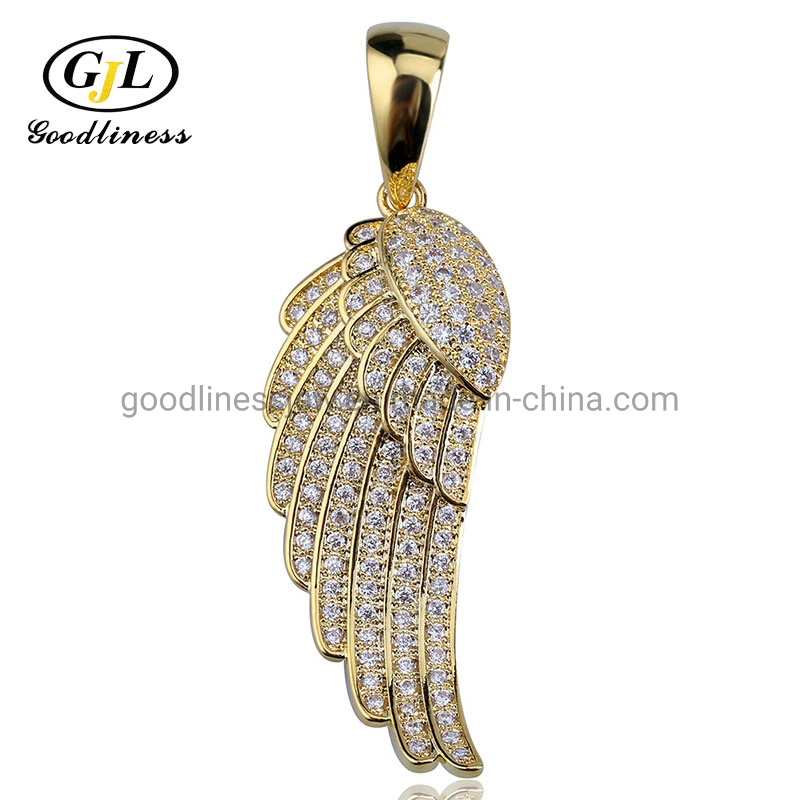 Accesorio de Hip-Hop suerte' S Pluma chapado en oro de Micro Zircon verdadera personalidad de los hombres joyas Colgante Collar