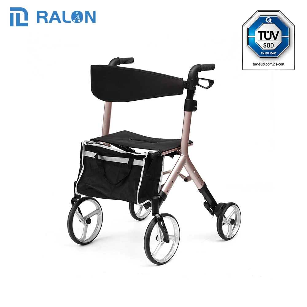 Elderly Indoor Manual Aluminum Rollater Custom Logo Lightweight Mobility Four Wheel Rollator with Seat