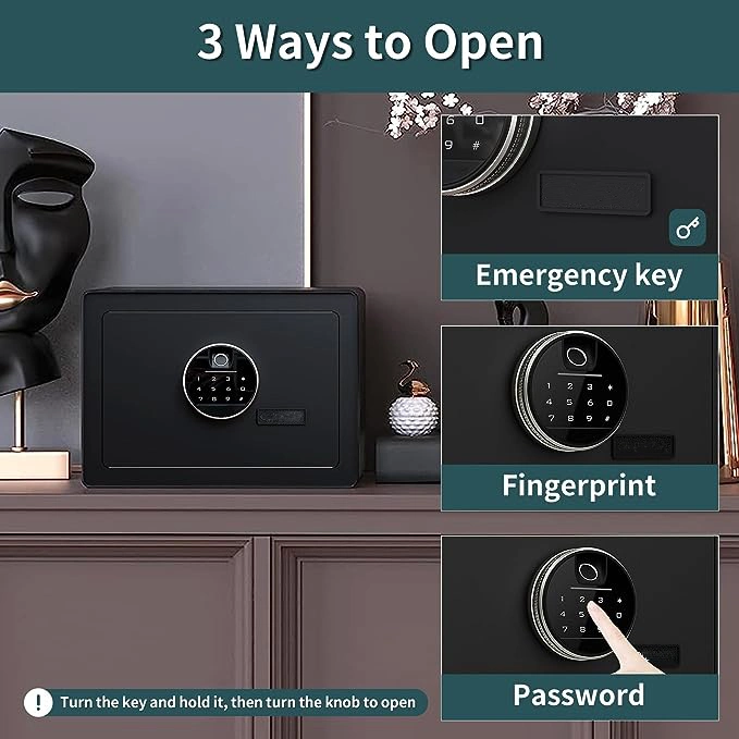 Petite boîte de sécurité à verrouillage biométrique électronique numérique ignifuge pour la maison, pour l'argent et les clés.