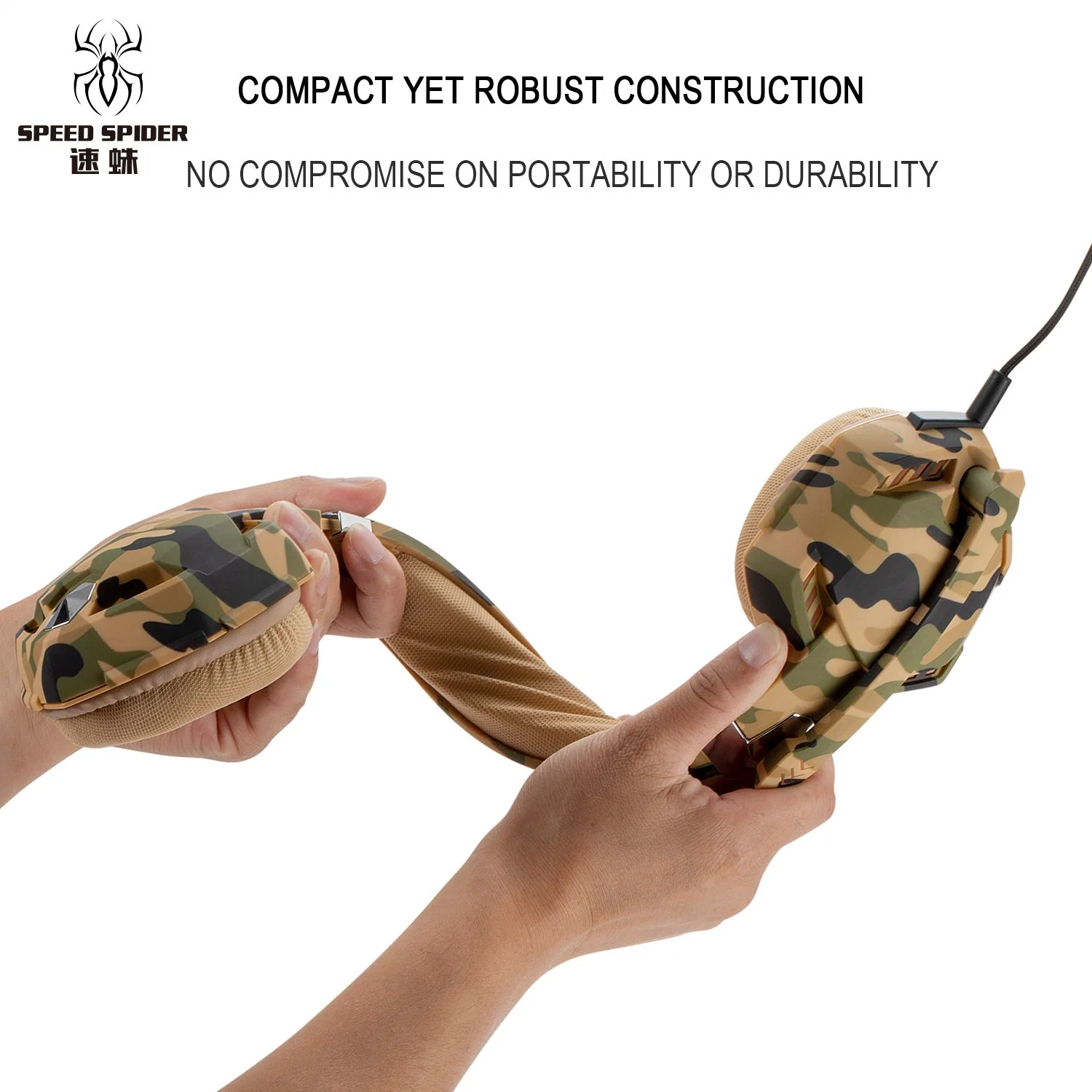 Camo Featured LED Light 50mm Wired Overhead Gaming Headphone with Mic