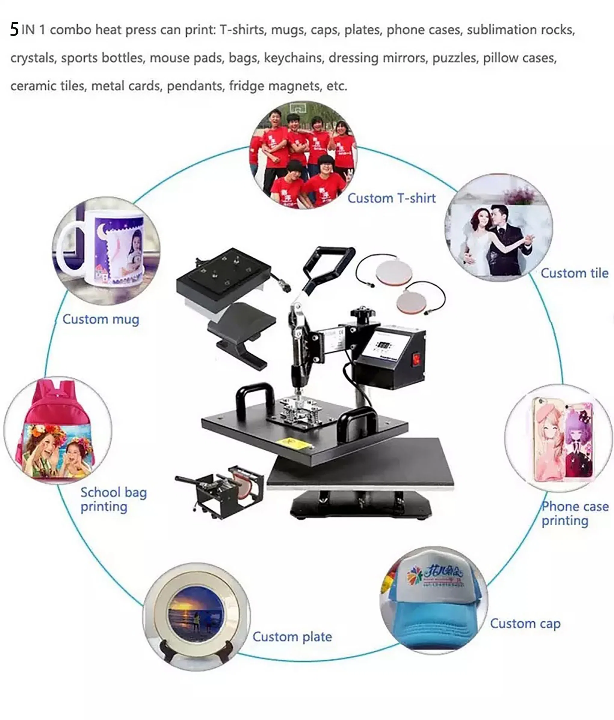 Top Quality T-Shirt Mug Plate Cap Sublimation Combo Clamshell Heat Press Machine T-Shirt Label Printing Machine